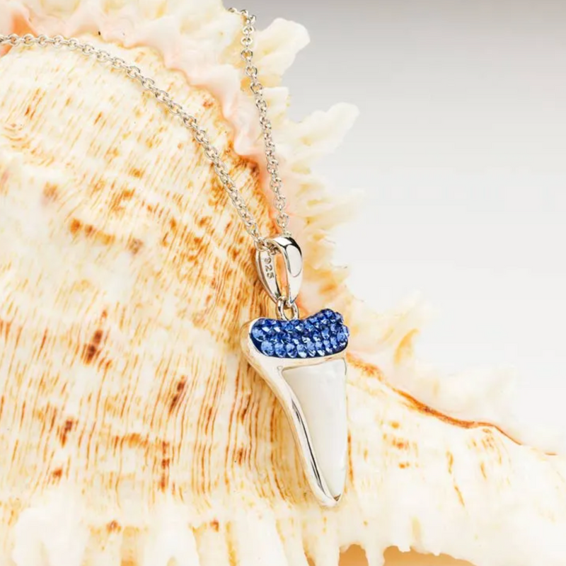 Ocean SS MOP/Sapphire Crystal Shark Tooth Necklace