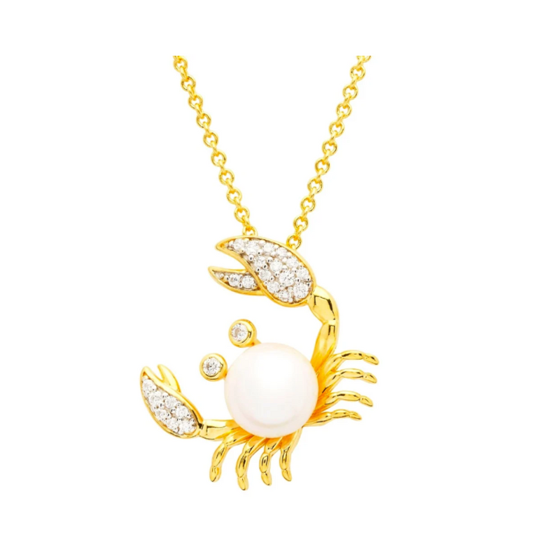 14KT Gold Vermeil CZ / Pearl Crab Necklace