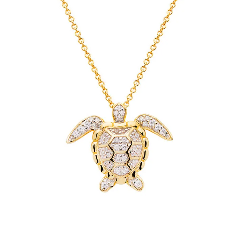 Ocean 14kt Gold Vermeil CZ Sea Turtle Necklace
