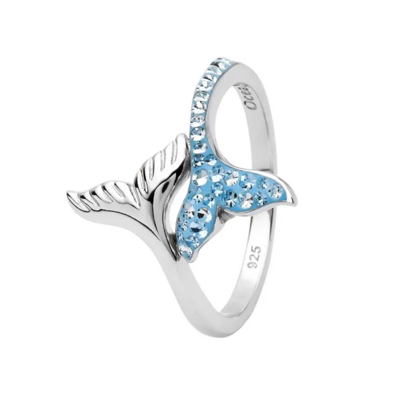 Ocean SS Crystal Whale Tail Ring