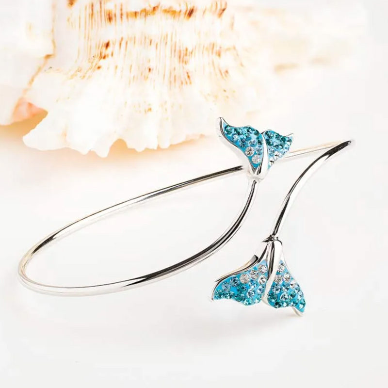 Ocean SS Crystal Whale Tail By Pass Bangle