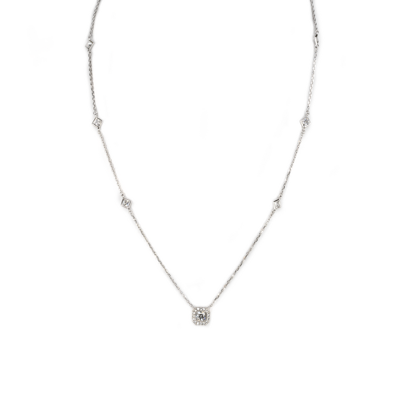 Adelaide Silver Princess DBY Pave Halo Pendant Necklace
