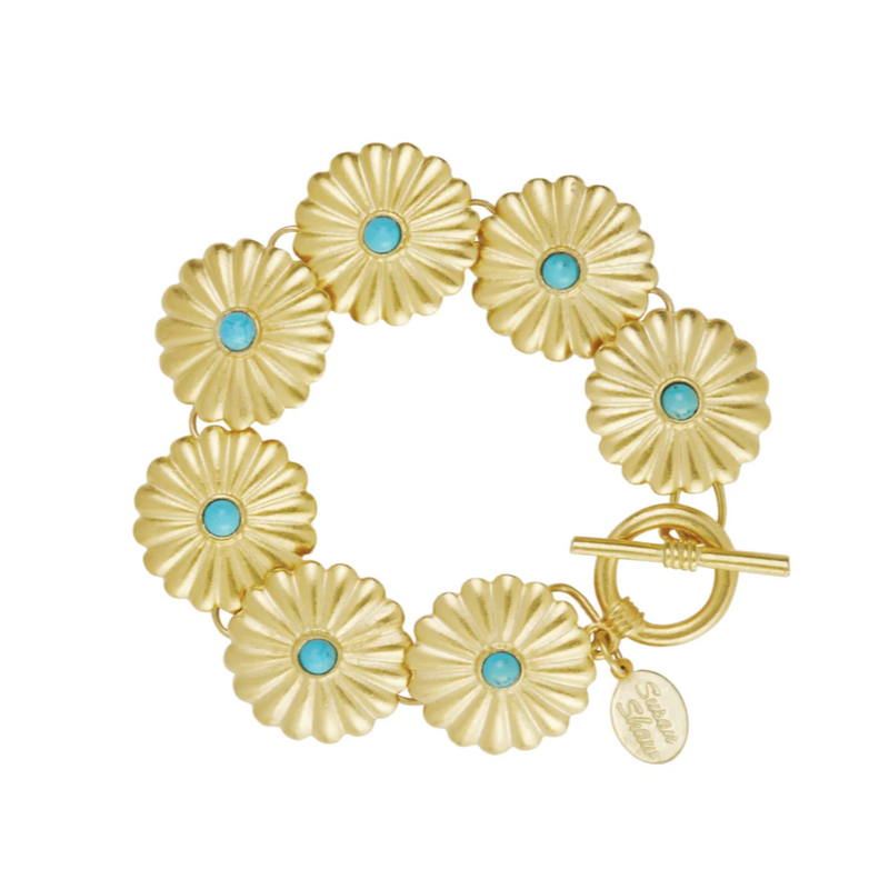 Gold Connie 7 Concho Turquoise Toggle Bracelet