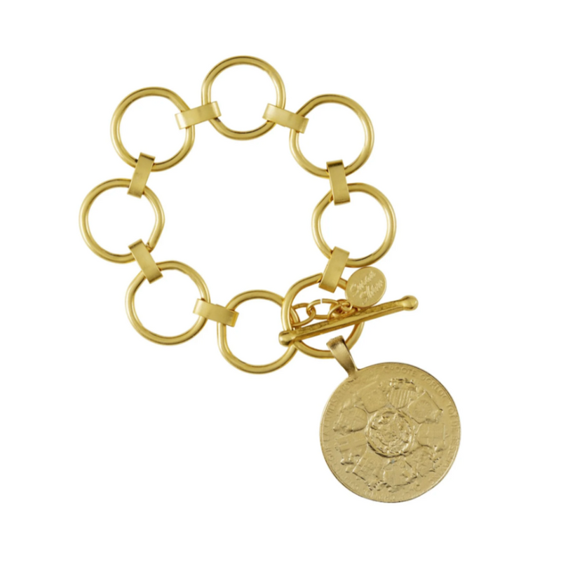 Gold Angel of Peace Round Link Toggle Bracelet