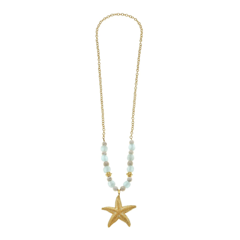Starfish Aqua Sea Glass Necklace