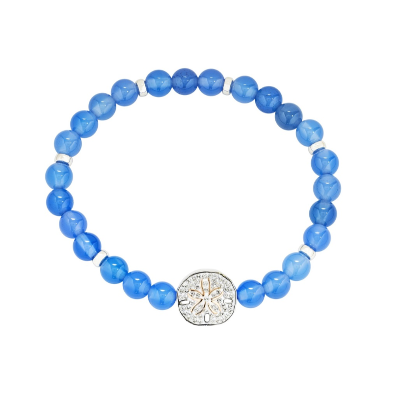 Sterling Silver Sand Dollar Blue Agate Stretchy Bracelet