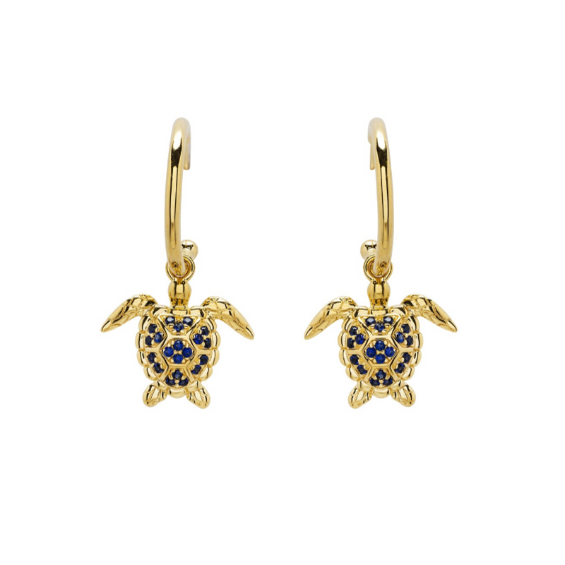 14kt Gold Vermeil Blue and White Lab Sapphire Turtle Earrings