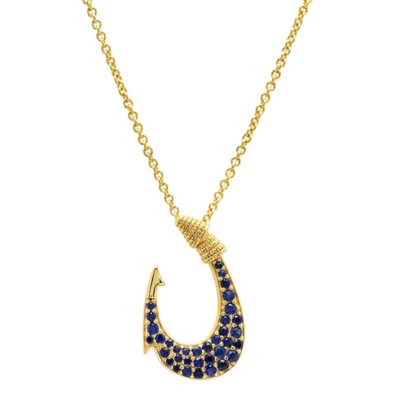 14kt Gold Vermeil Blue Lab Sapphire Fish Hook Necklace