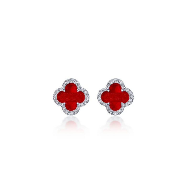 0.4 CTW Halo Stud Earrings - Red Agate