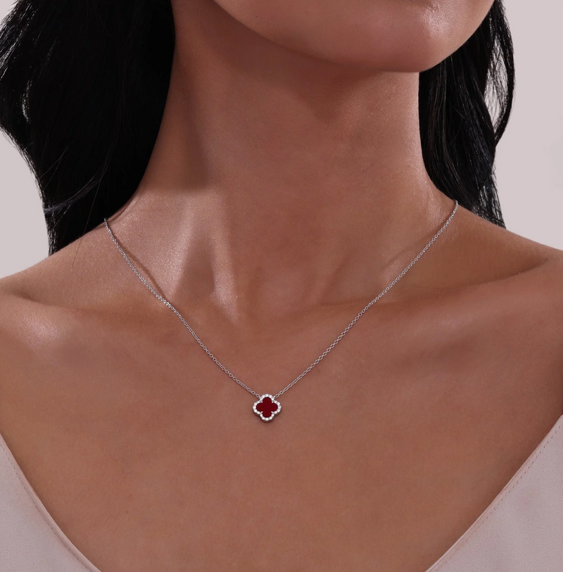 0.49 CTW Halo Necklace - Red Agate