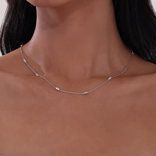 0.6 CTW Silver Adjustable Station Necklace
