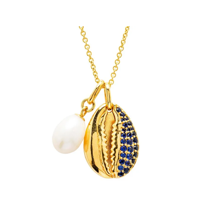 14kt Gold Vermeil Blue Lab Sapphire Cowrie Shell Necklace