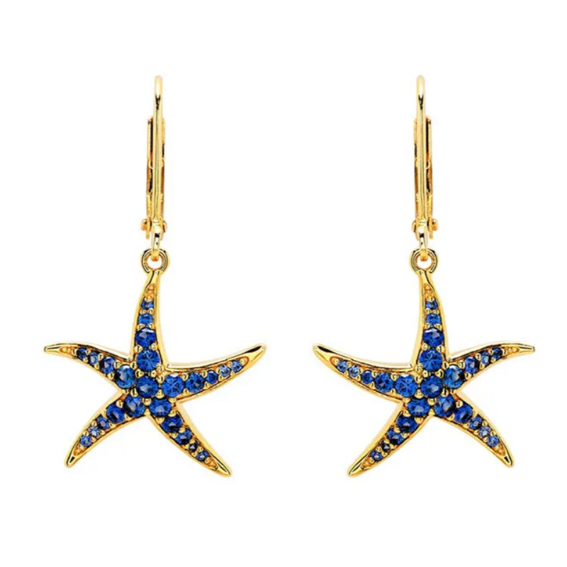 14k Gold Vermeil Blue Lab Sapphire Star Fish Earrings