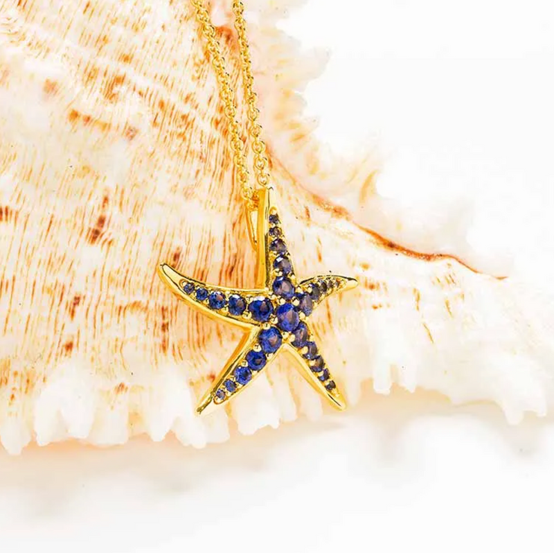 14kt Gold Vermeil Blue Lab Sapphire Star Fish Necklace