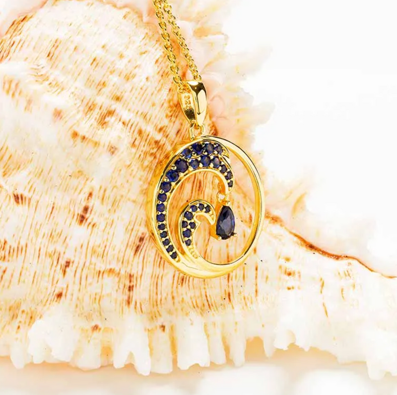 14kt Gold Vermeil Blue Lab Sapphire Wave Necklace