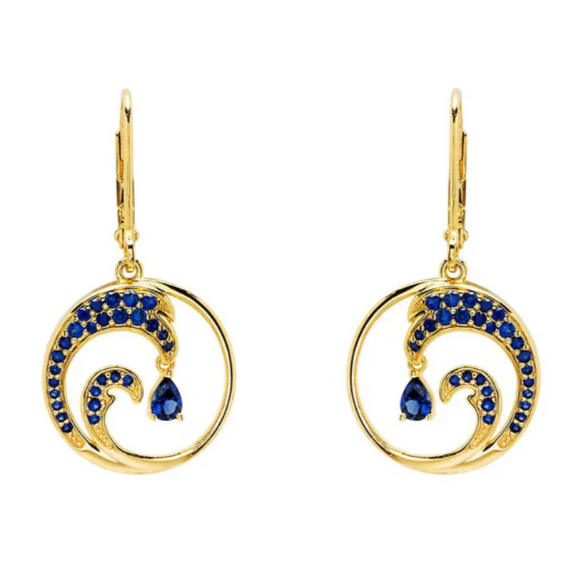 Ocean Gold Vermeil Blue Lab Sapphire Wave Earrings