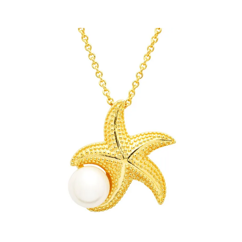 14KT Gold Vermeil Star Fish and Pearl Necklace