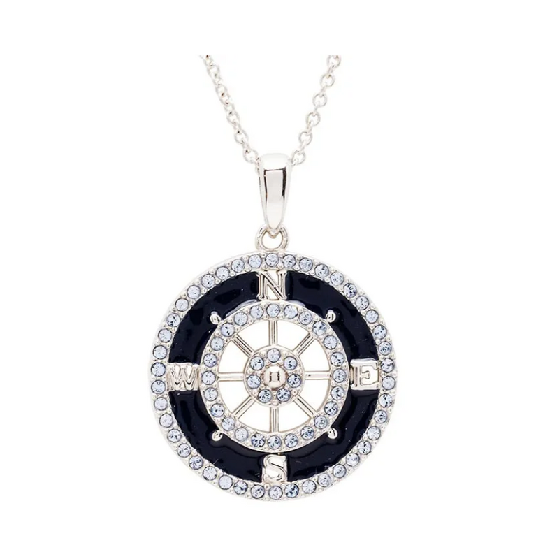 Sterling Silver Blue Enamel Compass Necklace