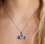 Sterling Silver Blue/White Crystal Fish Necklace