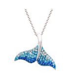 Sterling Silver Blue/White Crystal Whale Tail Necklace
