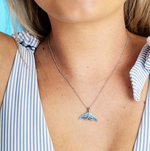Sterling Silver Blue/White Crystal Whale Tail Necklace