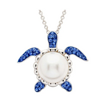 Sterling Silver Pearl / Sapphire Crystal Turtle Necklace