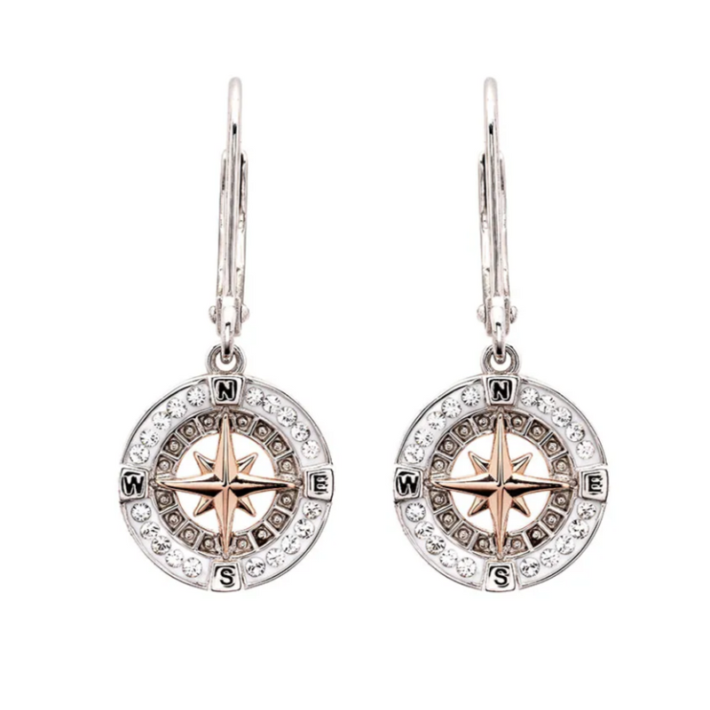 Sterling Silver RG Compass Crystal Earrings