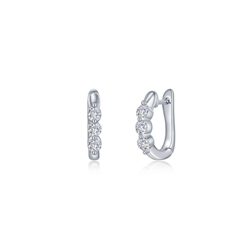 1.5 CTW 3-Stone Huggie Silver Hoop Earrings