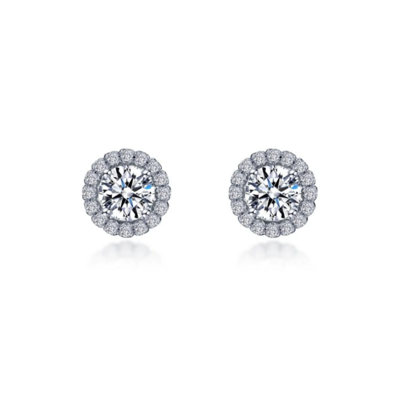 1.24 CTW Round Halo Stud Earrings