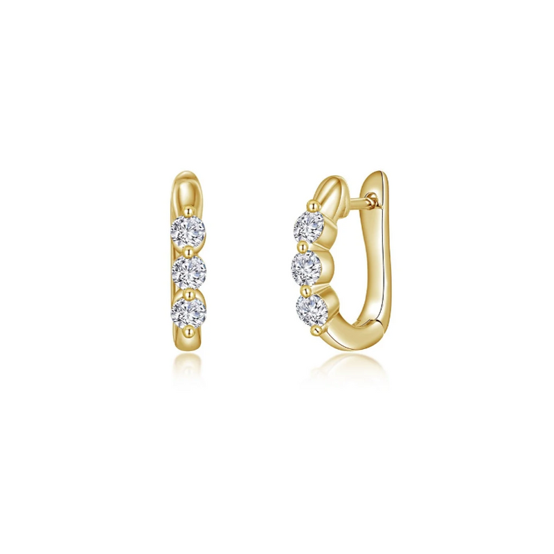 1.0 CTW 3-Stone Huggie Hoop Earrings