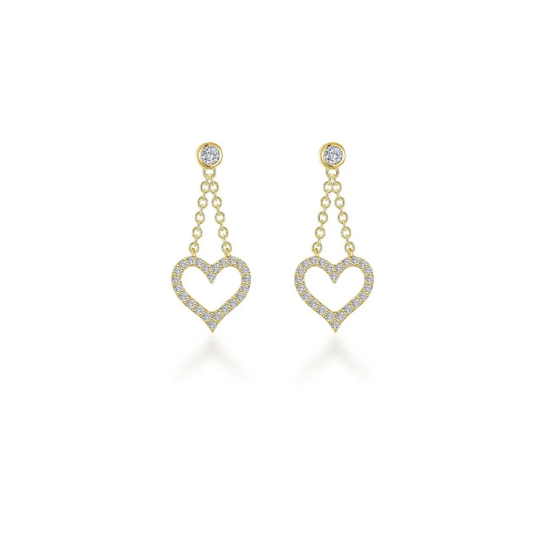 Cut-out Heart Dangle Gold Earrings