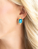 Aqua Crystal Rectangle Stud Earrings