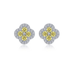 0.8 CTW Canary/Silver Halo Stud Earrings