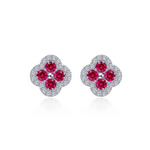 0.8 CTW Ruby Flower Halo Stud Earrings