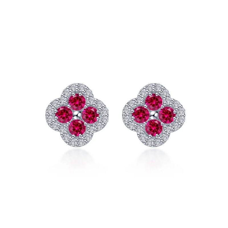 0.8 CTW Ruby Flower Halo Stud Earrings