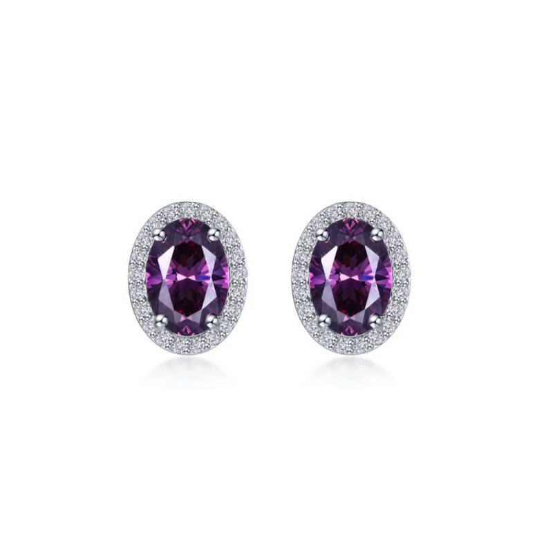 2.96 CTW Oval Amethyst Halo Stud Earrings