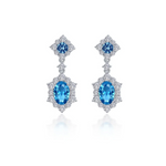 2.7 CTW Blue Topaz Oval Halo STUDS Earrings