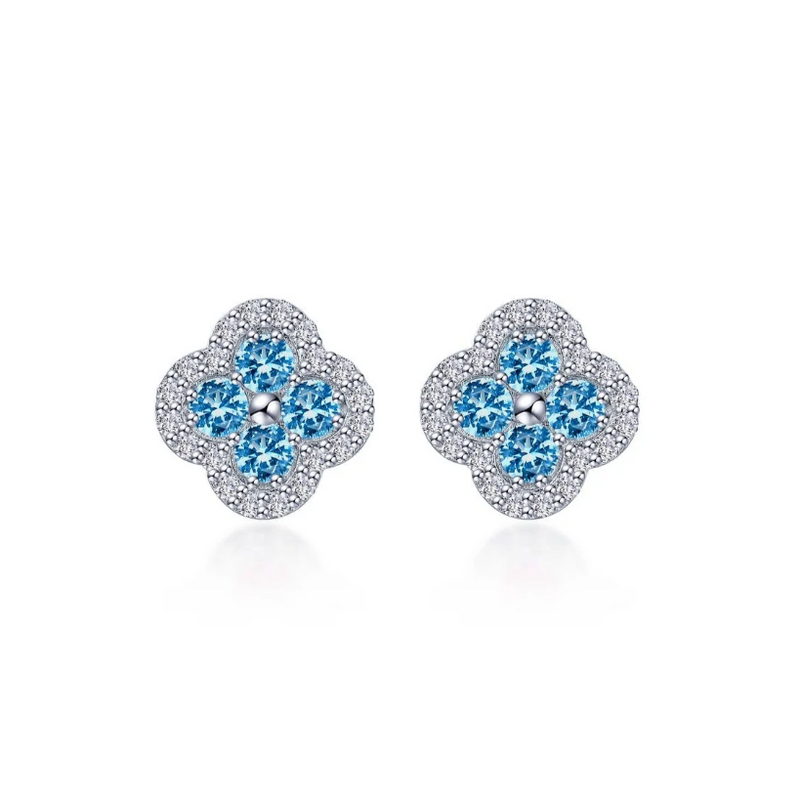 0.8 CTW Blue Topaz Halo Stud Earrings