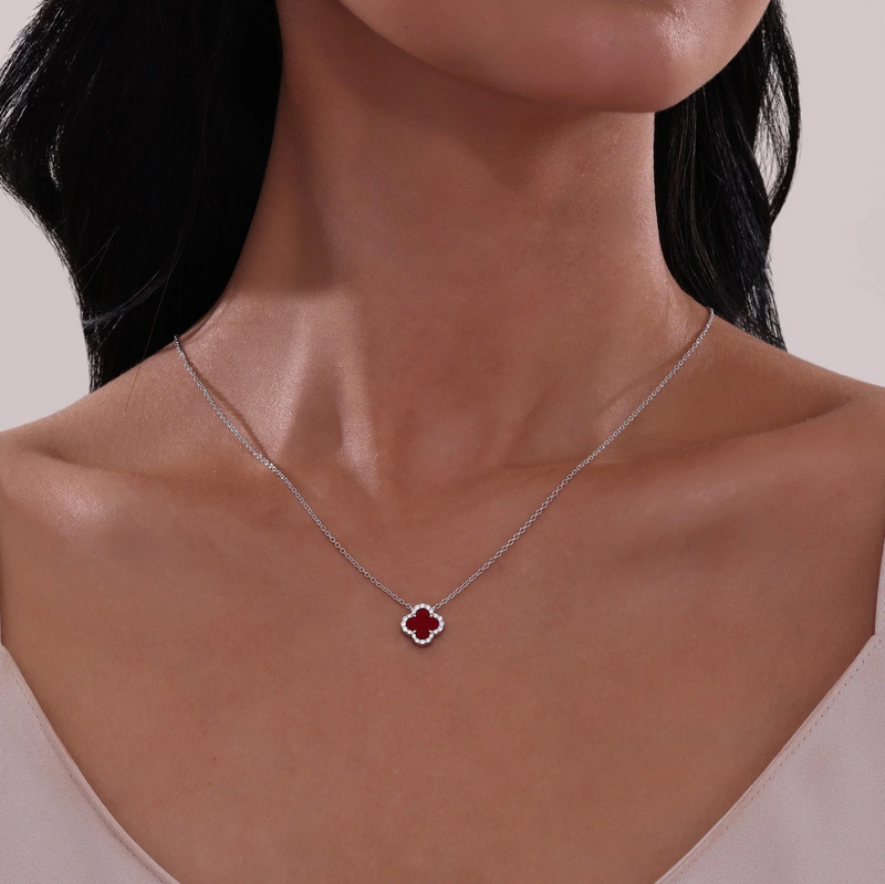 0.49 CTW Red Agate Halo Necklace