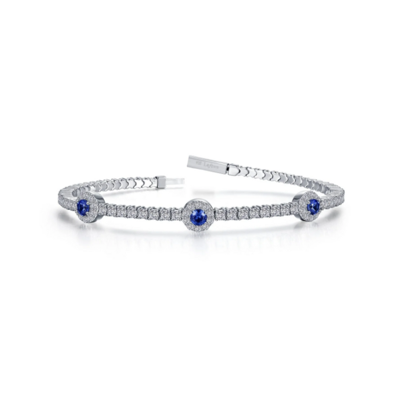 2.90 CTW Sapphire Halo Station Flexible Tennis Bracelet