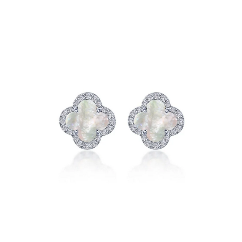 0.4 CTW Mother of Pearl Halo Stud Earrings