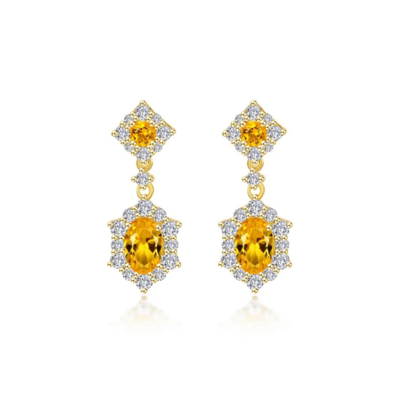 2.7 CTW Citrine Oval Halo STUDS Earrings