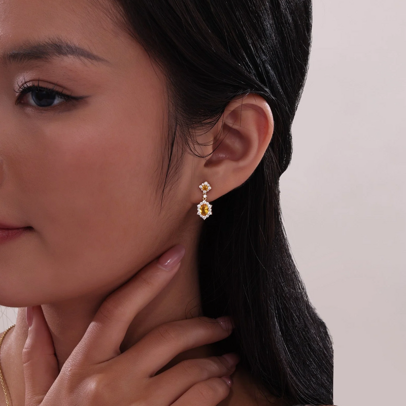 2.7 CTW Citrine Oval Halo STUDS Earrings