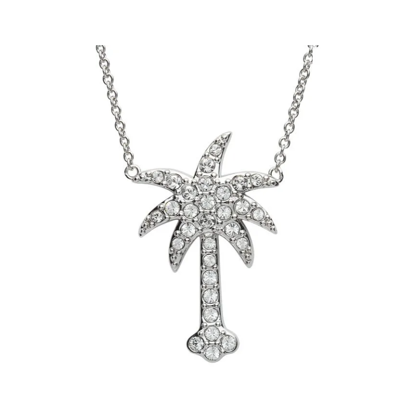 Ocean SS White SW Crystal Palm Tree Necklace