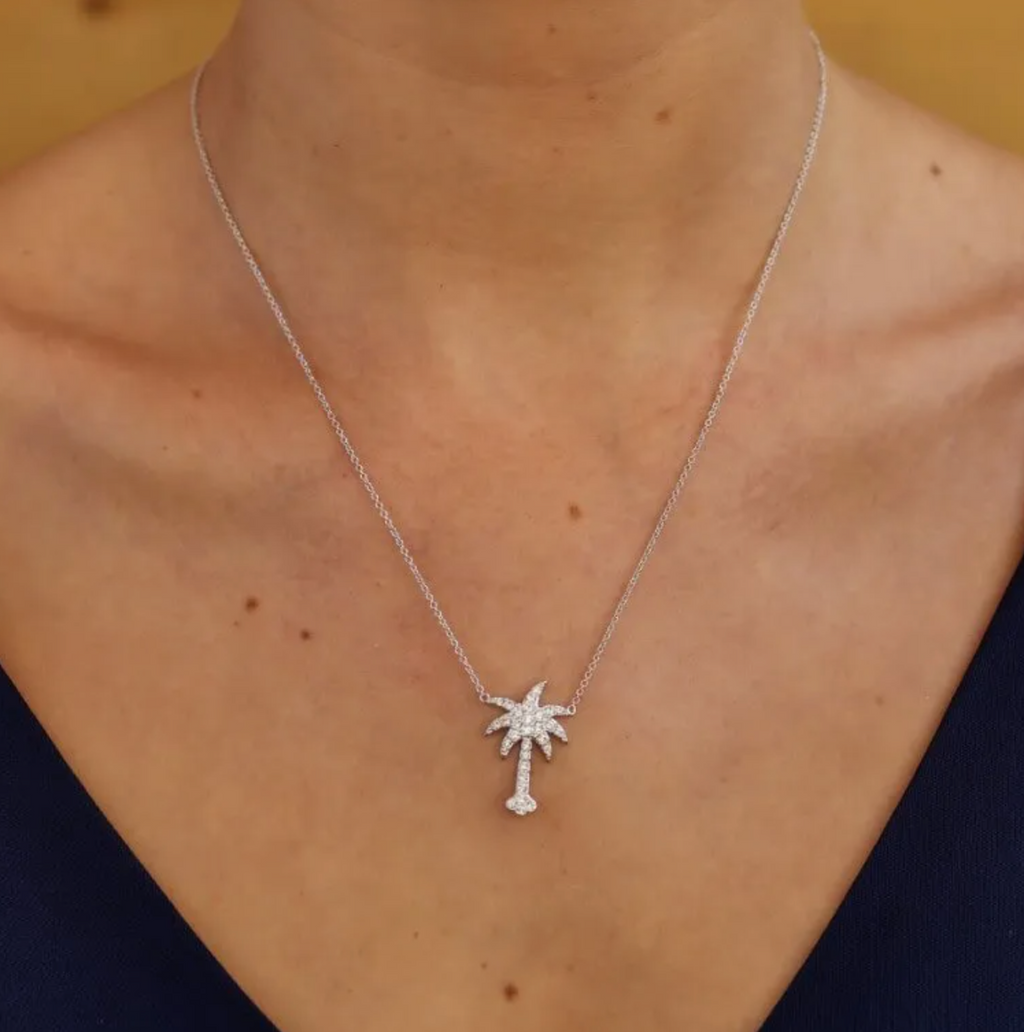 Ocean SS White SW Crystal Palm Tree Necklace