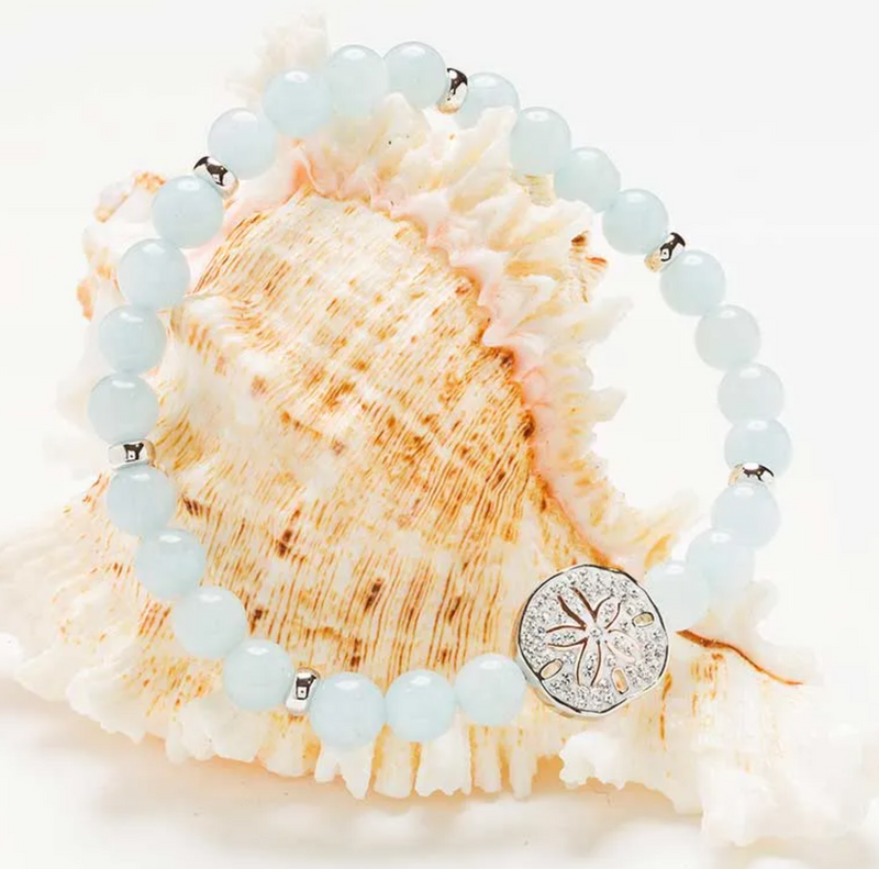 Sterling Silver Sand Dollar Aqua Stretchy Bracelet