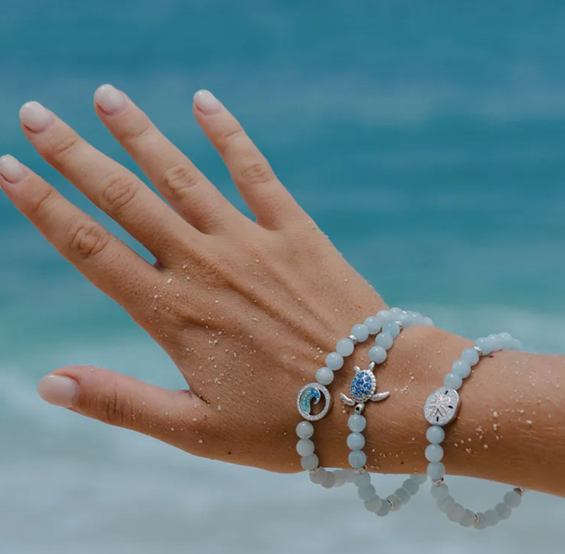 Sterling Silver Sand Dollar Aqua Stretchy Bracelet