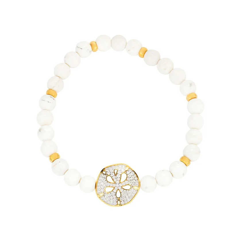 Gold Vermeil White Agate Sand Dollar Stretchy Bracelet