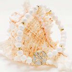 Gold Vermeil White Agate Sand Dollar Stretchy Bracelet