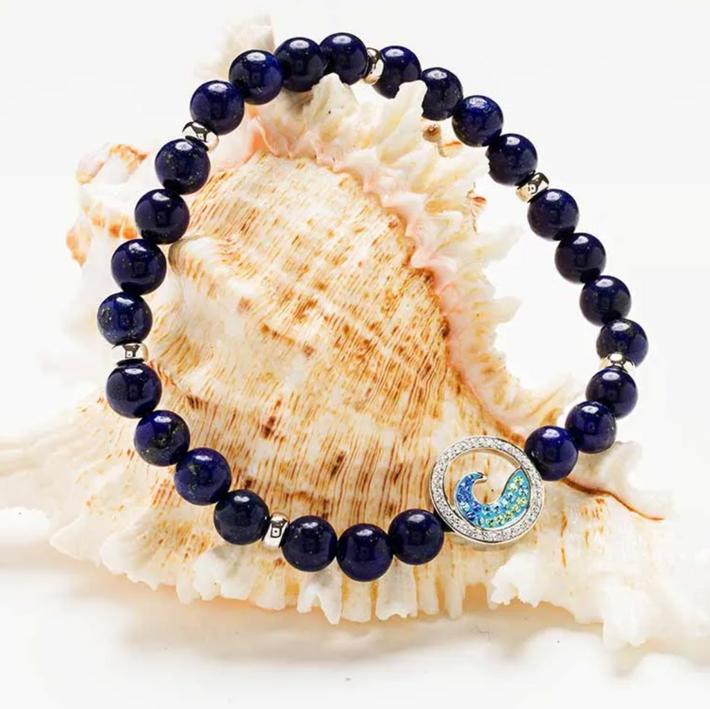 Sterling Silver Wave Lapis Stretchy Bracelet